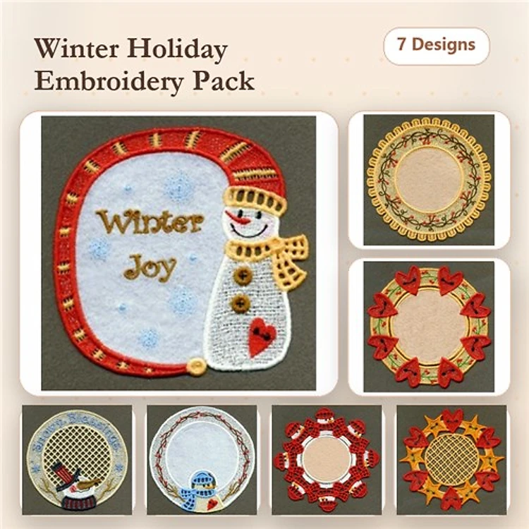 FSL Winter Holiday Embellishments Bundle – Snowman, Christmas Wreath, Festive Frames & More (7 Designs)