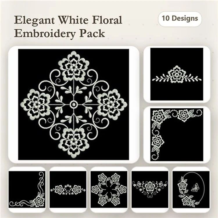 Redwork Floral Embroidery Designs Bundle – Elegant Floral Frames, Borders, Corners & More (10 Designs)