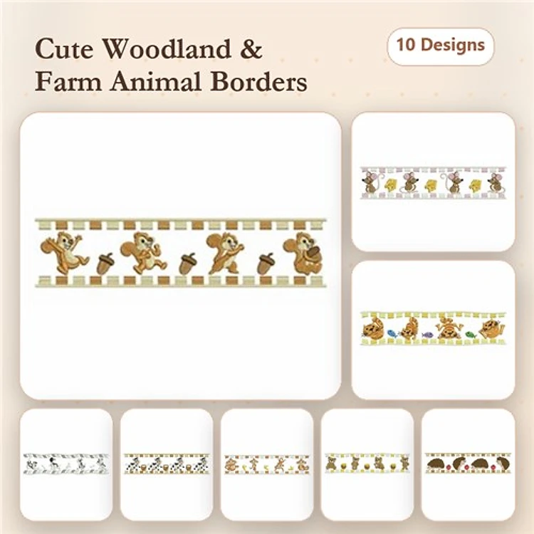 Woodland & Farm Animal Embellishment Embroidery Bundle – Squirrel, Bear, Rabbit, & More (10 Designs)