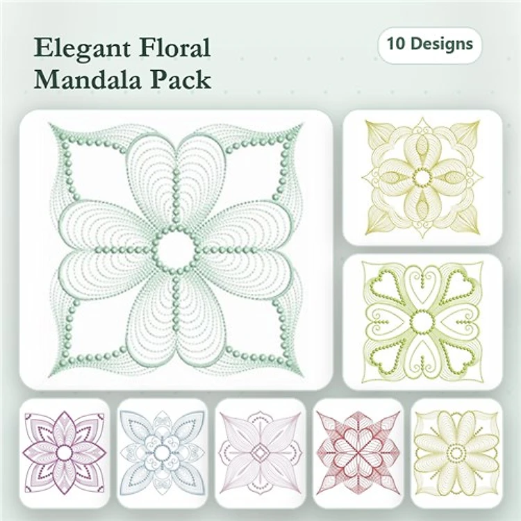 Rippled Floral Mandalas Embroidery Designs Bundle – Floral Mandala 1, Floral Mandala 2, Floral Mandala 3 & More (10 Designs)