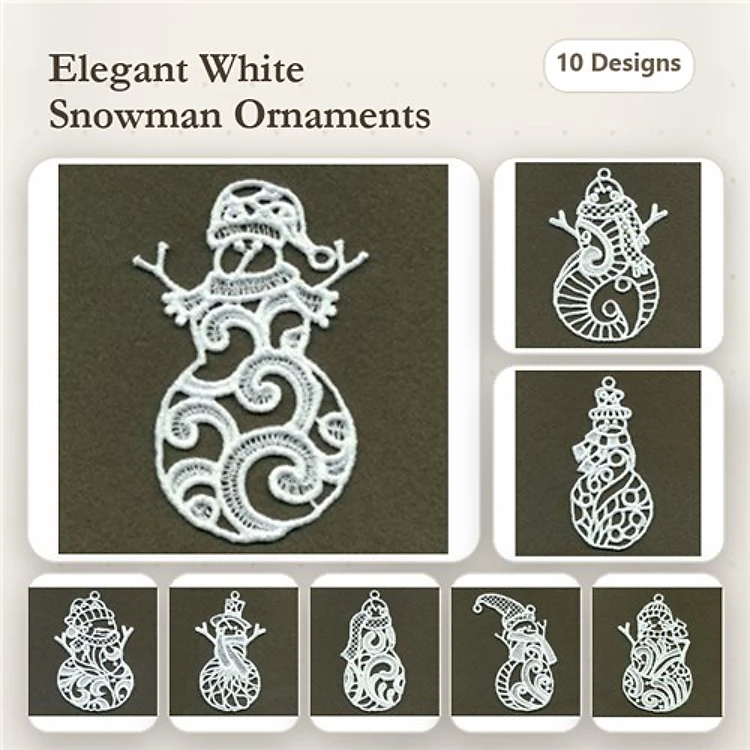 FSL Snowman Ornaments Embroidery Designs Bundle – Elegantly Styled Snowman Ornaments & More (10 Designs)