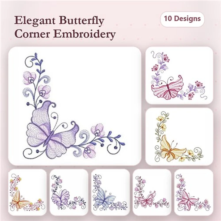 Rippled Elegant Butterfly Embellishments Bundle – Butterfly Corner with Flowers, Purple Butterfly Corner, & More (10 Designs)