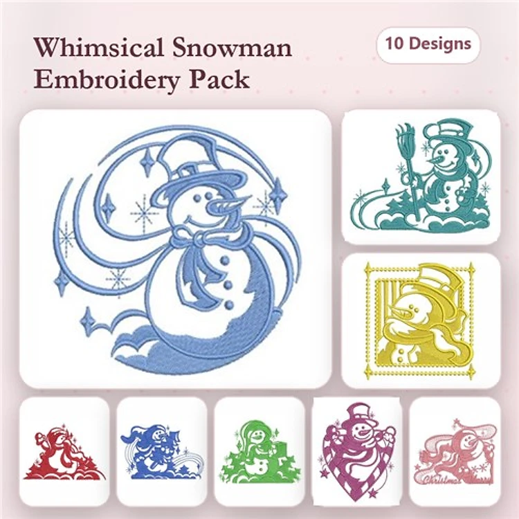 Whimsical Snowman Embroidery Designs Bundle – Snowman with Scarf, Chubby Snowman, Laughing Snowman & More (10 Designs)