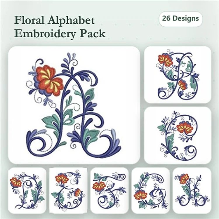 Delft Blue Floral Alphabet