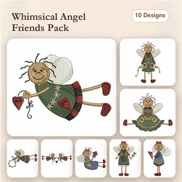 Angelic Characters Embroidery Bundle – Heart, Flowers, Star, Crown & More (10 Designs)