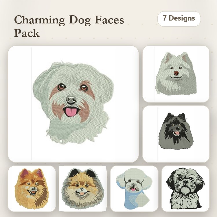 Charming Dog Faces Embroidery Bundle – Cute Breeds (7 Designs)