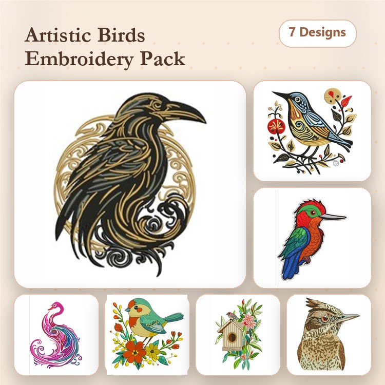 Artistic Birds Embroidery Bundle – Vibrant Designs (7 Designs)