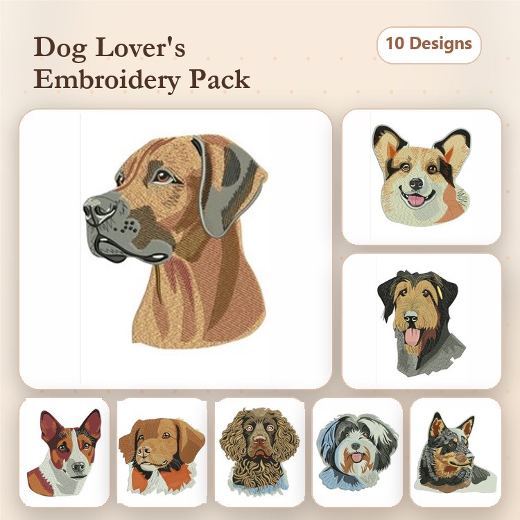 Dog Embroidery Bundle – Boxer, Corgi, and More (10 Designs)