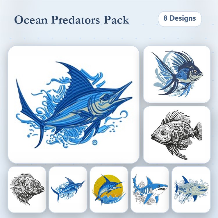 Ocean Predators Embroidery Bundle – Fish Designs (8 Designs)