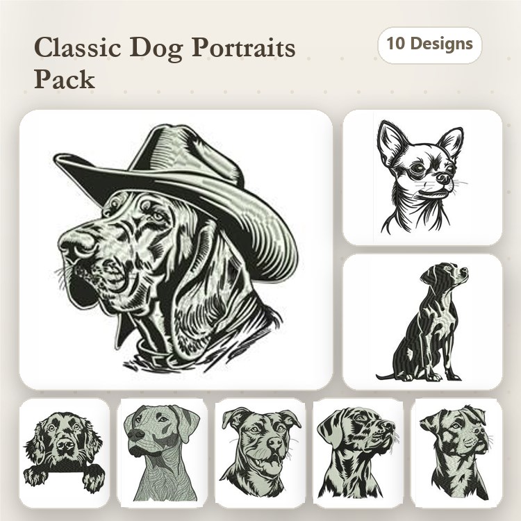 Dog Breed Embroidery Bundle – Chihuahua, Pit Bull & More (10 Designs)