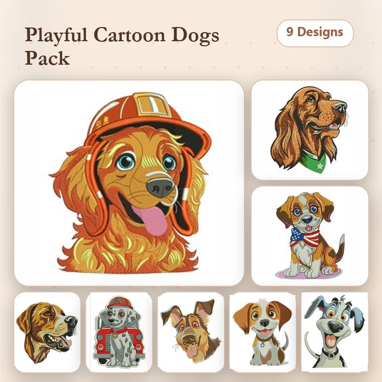 Dog Embroidery Bundle – Beagle, Golden Retriever & More (9 Designs)