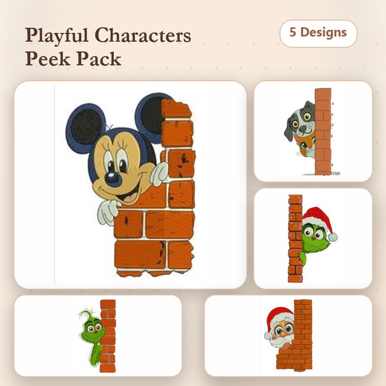 Mickey Mouse & Grinch Embroidery Bundle – Holiday Characters (5 Designs)
