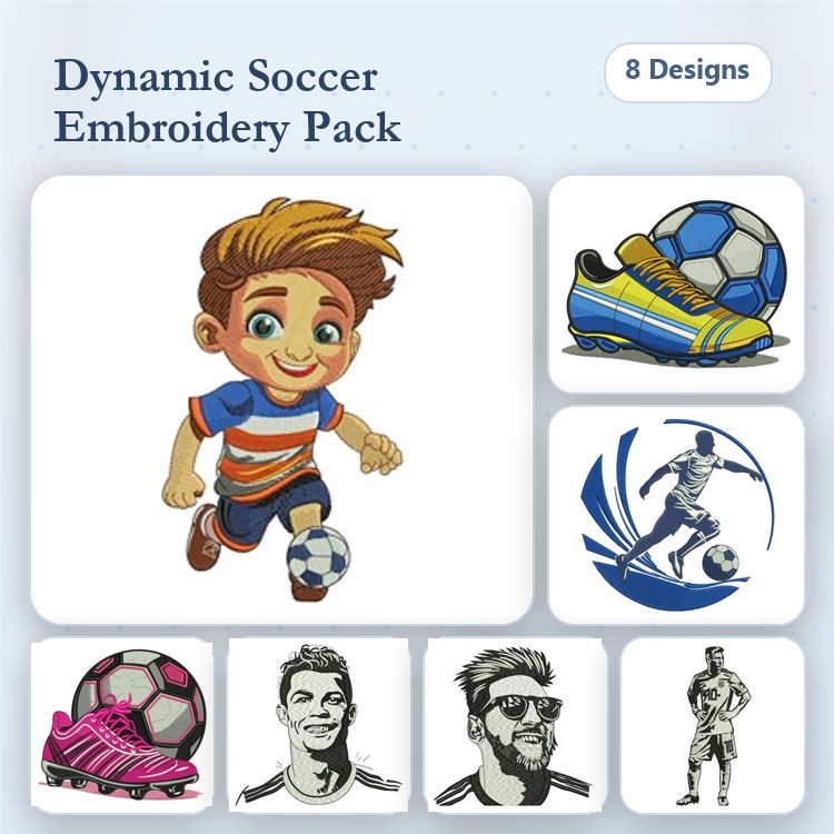 Soccer Player & Corgi Embroidery Bundle – Sports Designs (8 Designs)