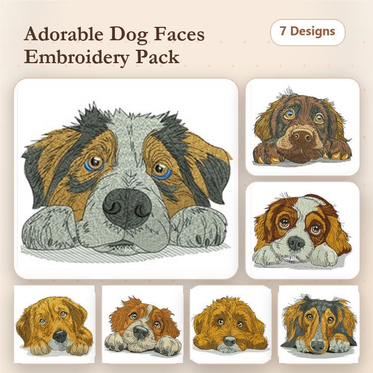 Dogs Embroidery Designs Bundle – Goldendoodle, Cavalier King Charles Spaniel, Golden Retriever & More (7 Designs)