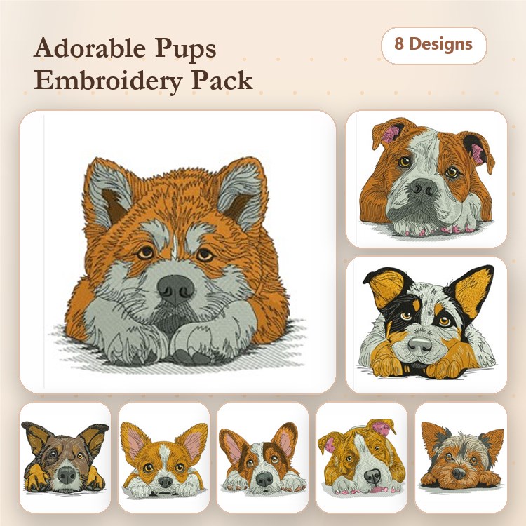 Dogs Embroidery Designs Bundle – Yorkshire Terrier, Corgi, Chihuahua & More (8 Designs)