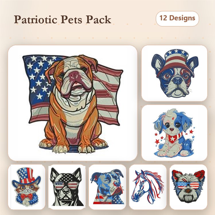 Bulldog & French Bulldog Embroidery Bundle – Patriotic Designs (12 Designs)