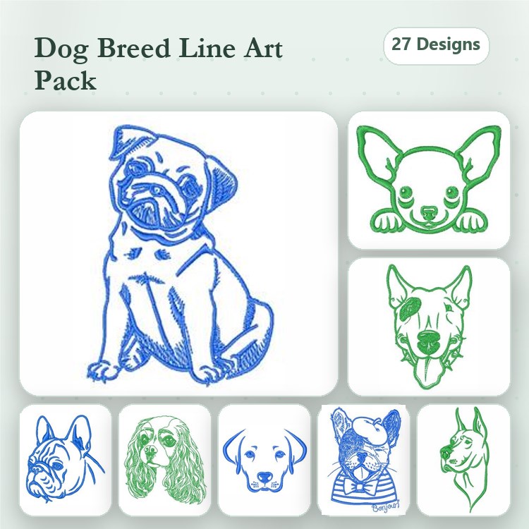 Dog Breed Embroidery Bundle – French Bulldog & More (28 Designs)