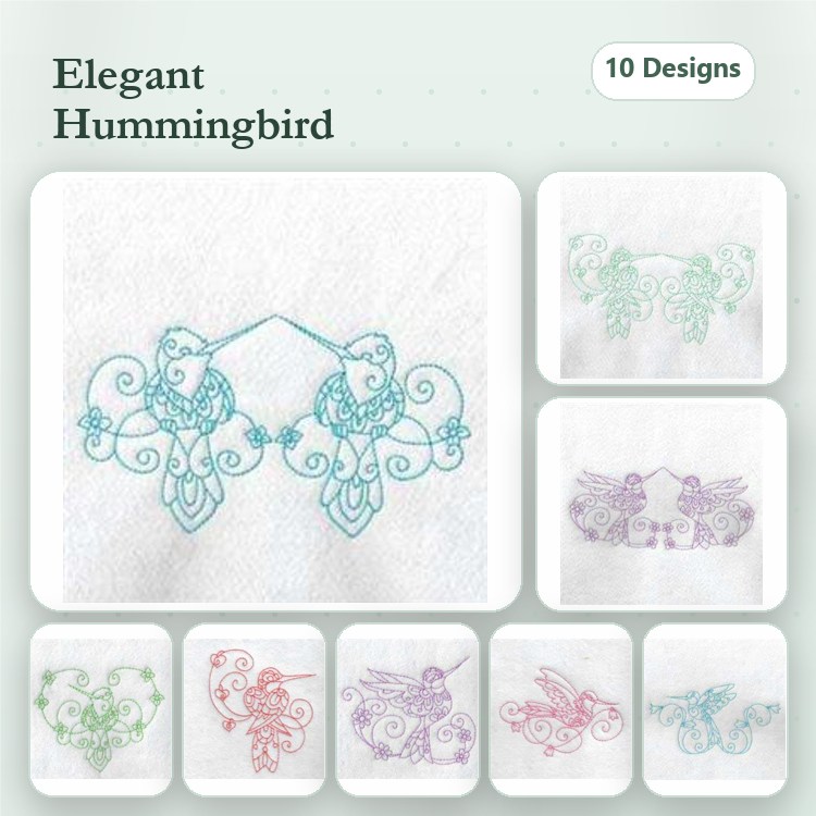 Redwork Hummingbird Embroidery Designs Bundle – Hummingbird with Swirls, Hummingbird in Flight, Hummingbird Pair & More (10 Designs)