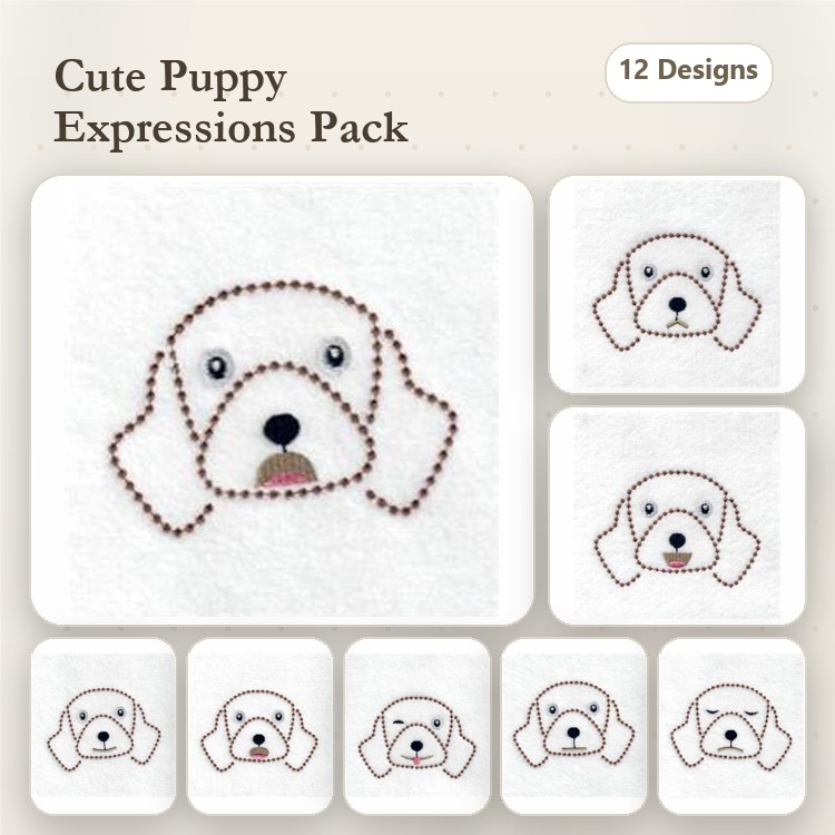 Dog Face Embroidery Bundle – Cute Expressions (12 Designs)
