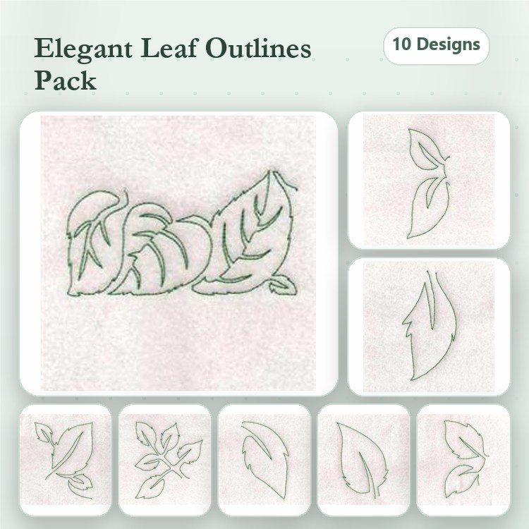 Redwork Leaf Outline Embroidery Bundle – Curved, Pointed, Cluster of Leaves & More (10 Designs)