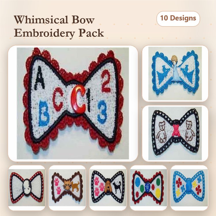 Bow Tie Embroidery Bundle – ABC & Paw Designs (10 Designs)