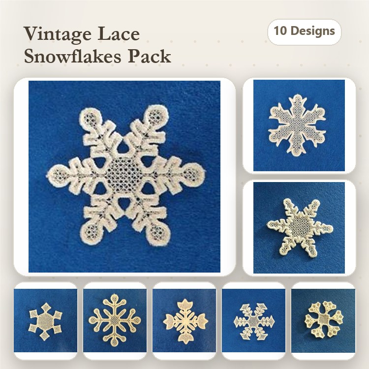 FSL Lace Snowflake Embroidery Bundle – Vintage Snowflake Creations & More (10 Designs)