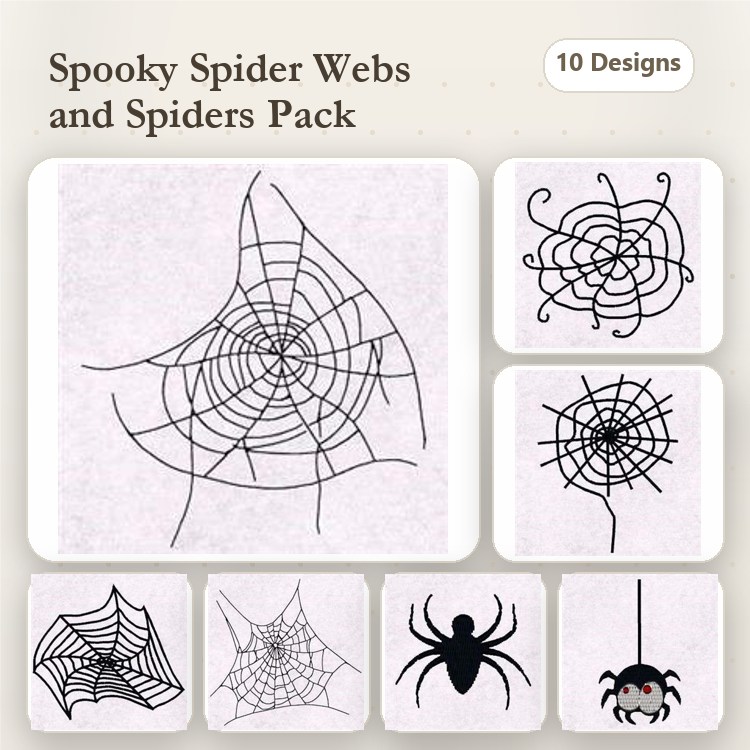 Redwork Spider Webs & Spiders Embroidery Bundle – Spider Web, Spooky Spider Web, Hanging Spider & More (10 Designs)