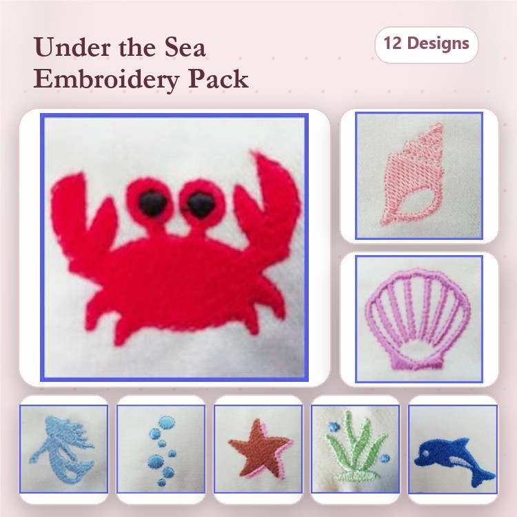 Under the Sea Embroidery Bundle – Crab, Dolphin, Starfish & More (12 Designs)