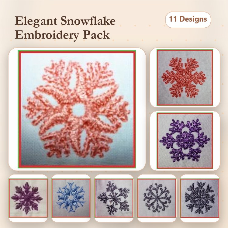 FSL Snowflake Embroidery Bundle – Elegant Snowflake 1, Elegant Snowflake 2, Elegant Snowflake 3 & More (11 Designs)