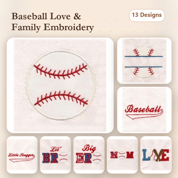 Baseball Family Embroidery Designs Bundle – Little Slugger, Big BR, MOM & More (13 Designs)
