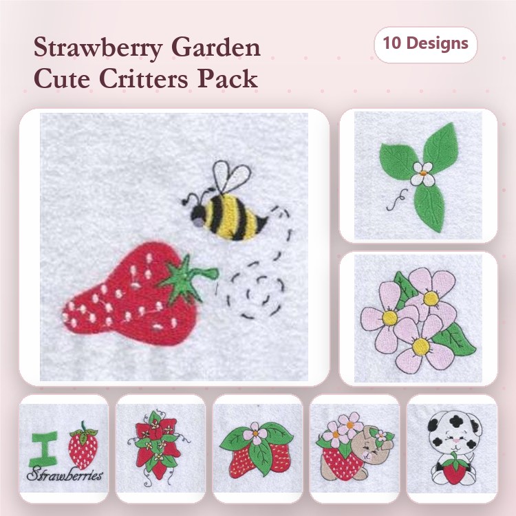 Strawberry & Animal Embroidery Bundle – Cute Designs (10 Designs)