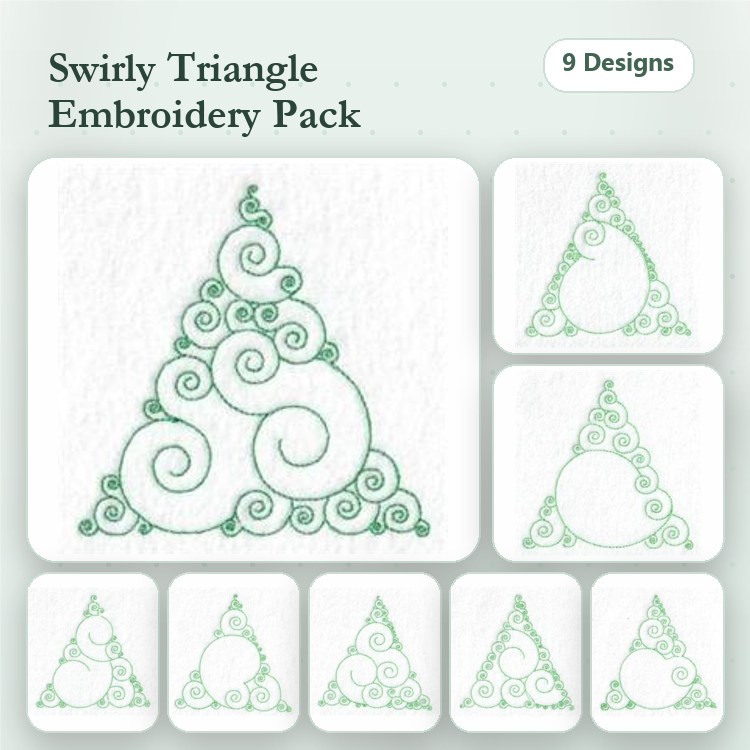 Redwork Swirly Triangle Embroidery Bundle – Swirly Triangle 1, Swirly Triangle 2, Swirly Triangle 3 & More (9 Designs)