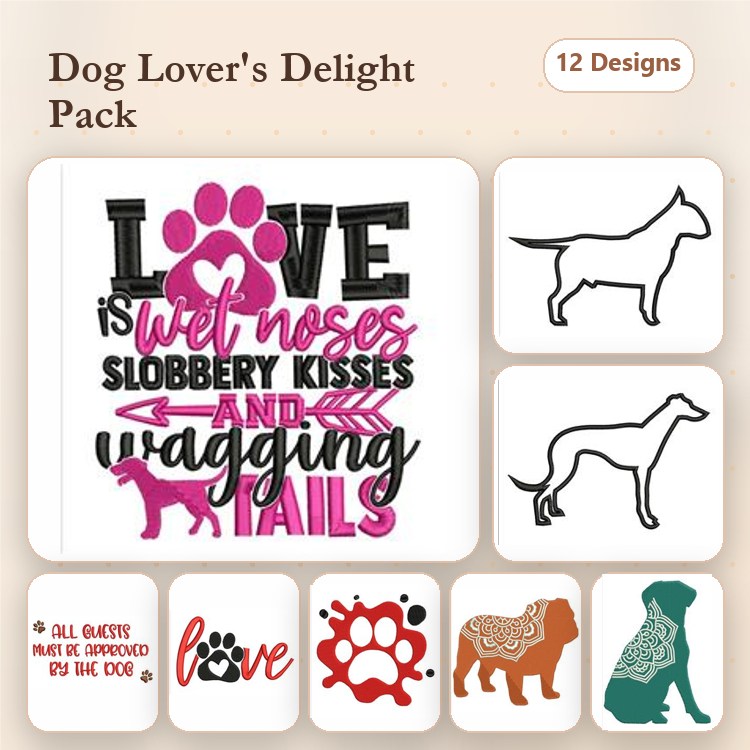 Dog Themed Embroidery Bundle – Heartfelt Designs (12 Designs)