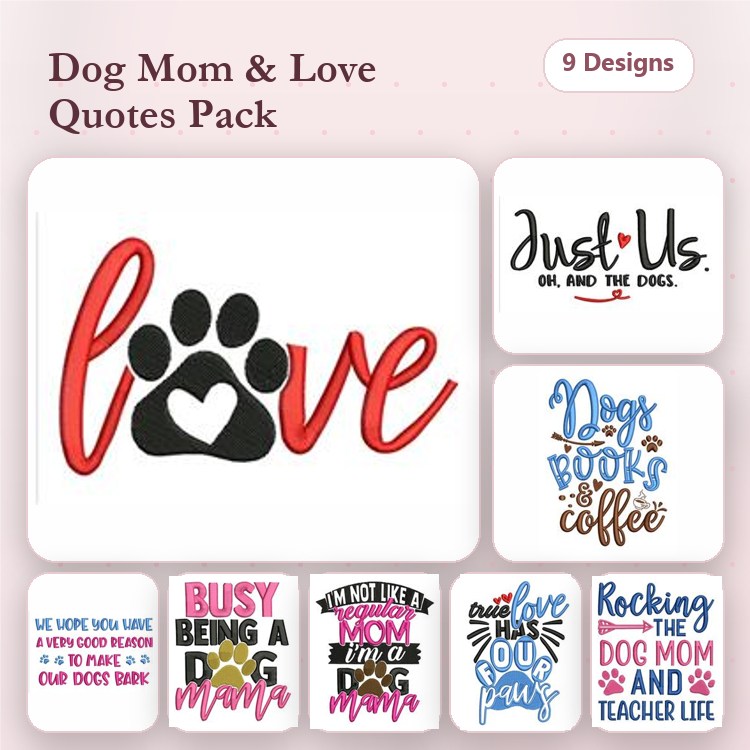 Dog Lover Quotes & Bone Embroidery Bundle – Fun Designs (9 Designs)