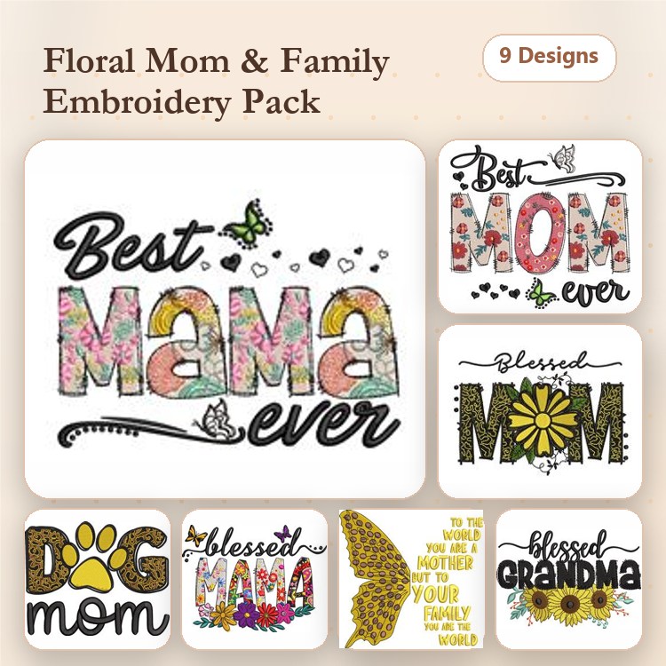 Mama & Dog Mom Embroidery Bundle – Best Mama, Grandma & More (9 Designs)