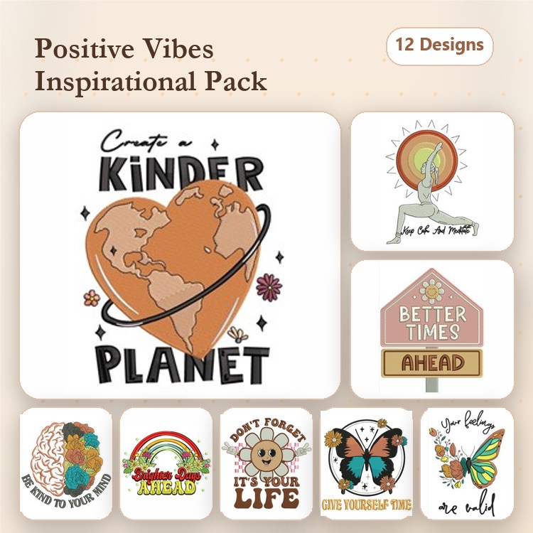 Inspirational Quotes Embroidery Designs Bundle – You Are Loved, Shine Bright, Choose Happiness & More (12 Designs)