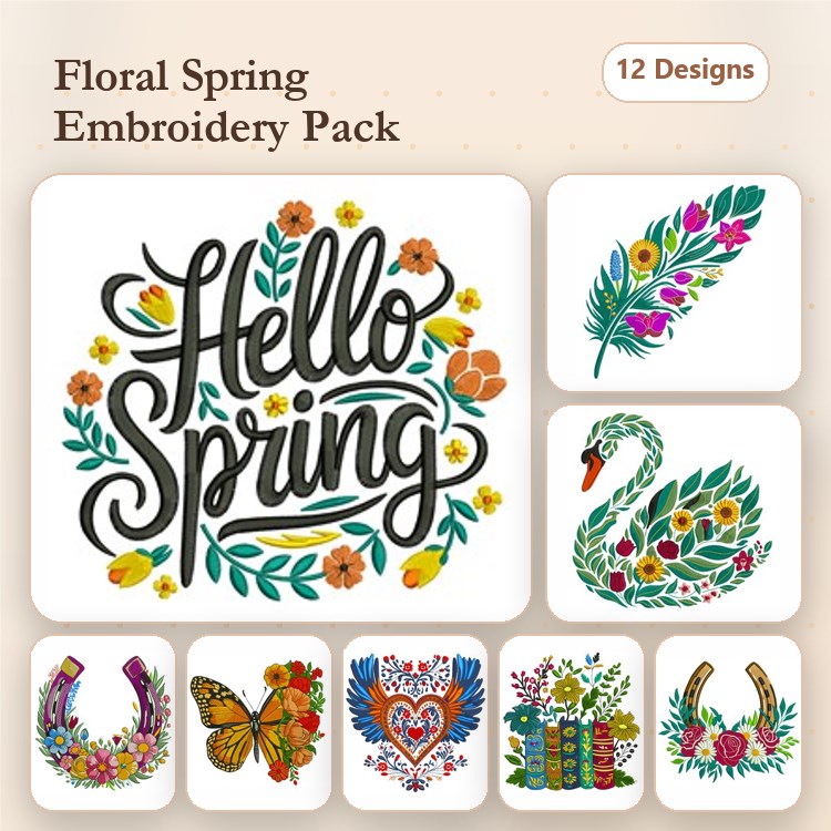 Floral Spring Embroidery Bundle – Seasonal Designs (12 Designs)