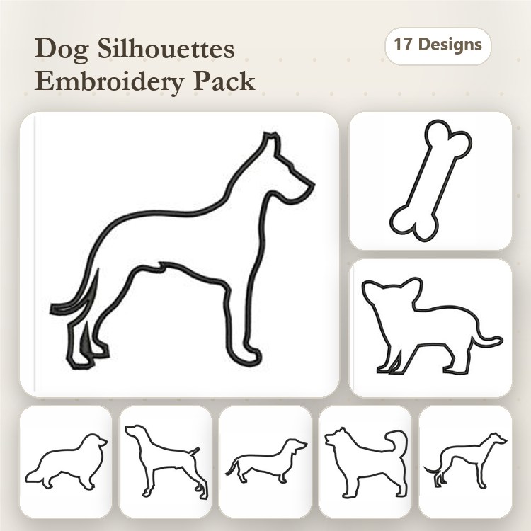 Dog Breed Embroidery Bundle – Great Dane, German Shepherd & More (17 Designs)