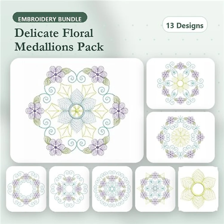 Rippled Floral Medallion Embroidery Designs Bundle – Delicate Floral Medallions 1-4 & More (13 Designs)