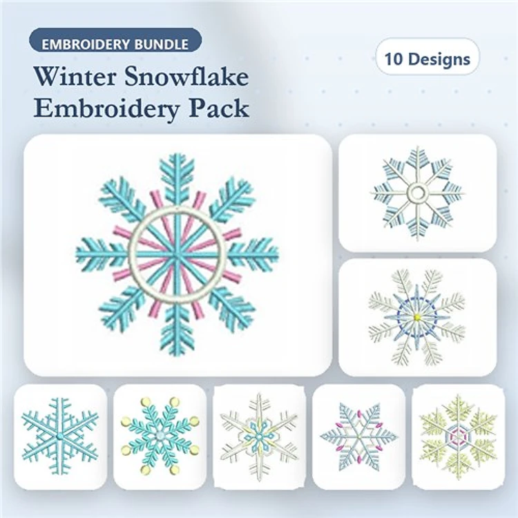 Winter Snowflakes Embroidery Designs Bundle – Circle, Leafy, Radiant & More (10 Designs)