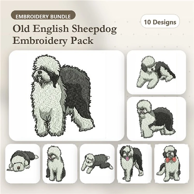 Old English Sheepdog Embroidery Bundle – Charming Canine Designs (10 Designs)