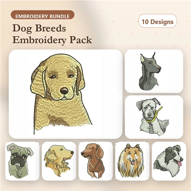 Dog Breeds Embroidery Bundle – Labrador Retriever & Great Dane (10 Designs)