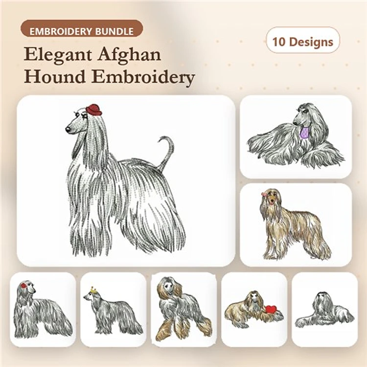 Elegant Afghan Hound Embroidery Bundle – Stylish Dog Designs (10 Designs)