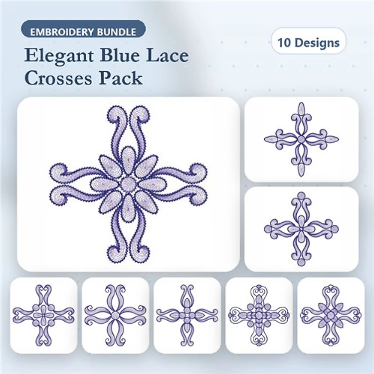 Redwork Blue Lace Cross Embroidery Designs Bundle – Elegant Blue Lace Cross 1, Elegant Blue Lace Cross 2 & More (10 Designs)