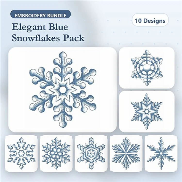 Snowflakes in Blue Embroidery Bundle – Elegant Snowflakes for Winter Projects (10 Designs)