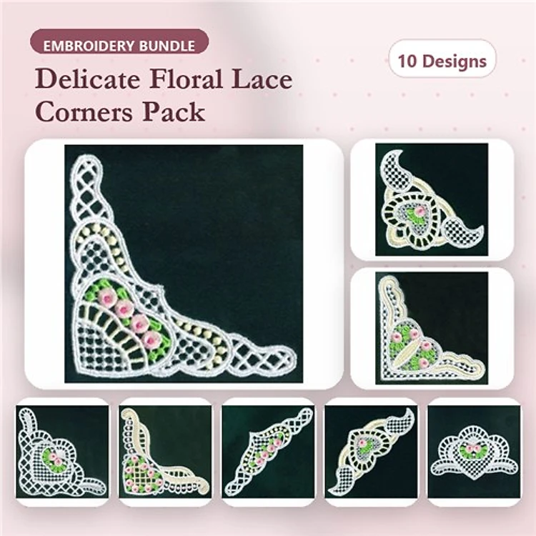 FSL Floral Lace Embellishment Bundle – Delicate Corners with Decorative Patterns & More (10 Designs)