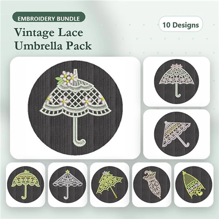 FSL Lace Umbrella Embroidery Bundle – Lace Umbrella with Flowers, Vintage Lace Umbrella with Bow, Ornate Lace Umbrella & More (10 Designs)