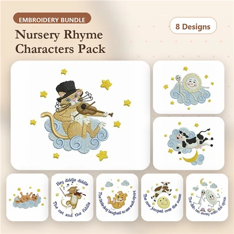 Nursery Rhyme Characters Embroidery Bundle – Fun Designs (8 Designs)