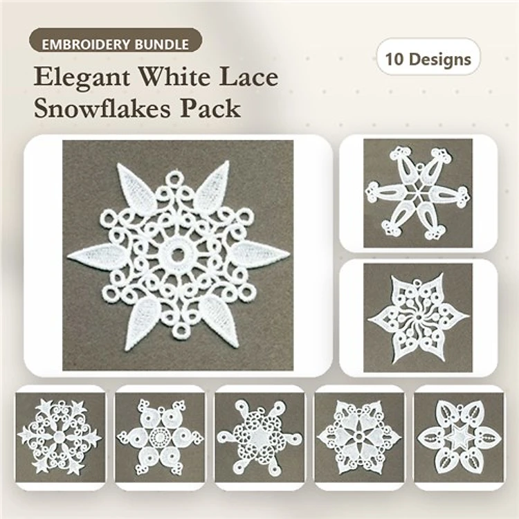 FSL Elegant Lace Snowflake Embroidery Bundle – Intricate Lace Accents & More (10 Designs)