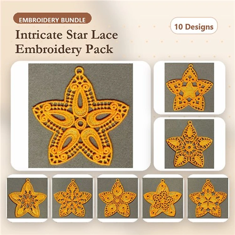 FSL Intricate Star Lace Embroidery Bundle – Star Lace Design 1, Star Lace Design 2, Star Lace Design 3 & More (10 Designs)